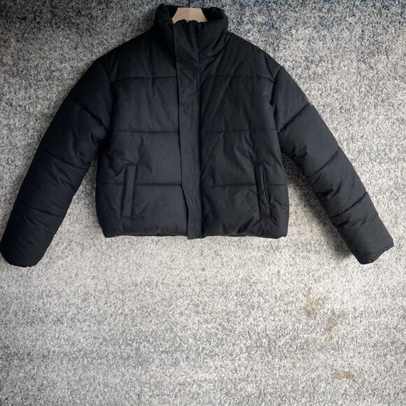 ATWYLD Jacket Womens Large Black Cropped Puffer Quilted Zip Front High Collar - Picture 2 of 8